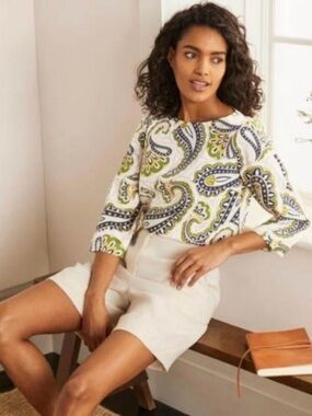 Boden ‘Laurie’ Linen Paisley Boatneck Tunic Top